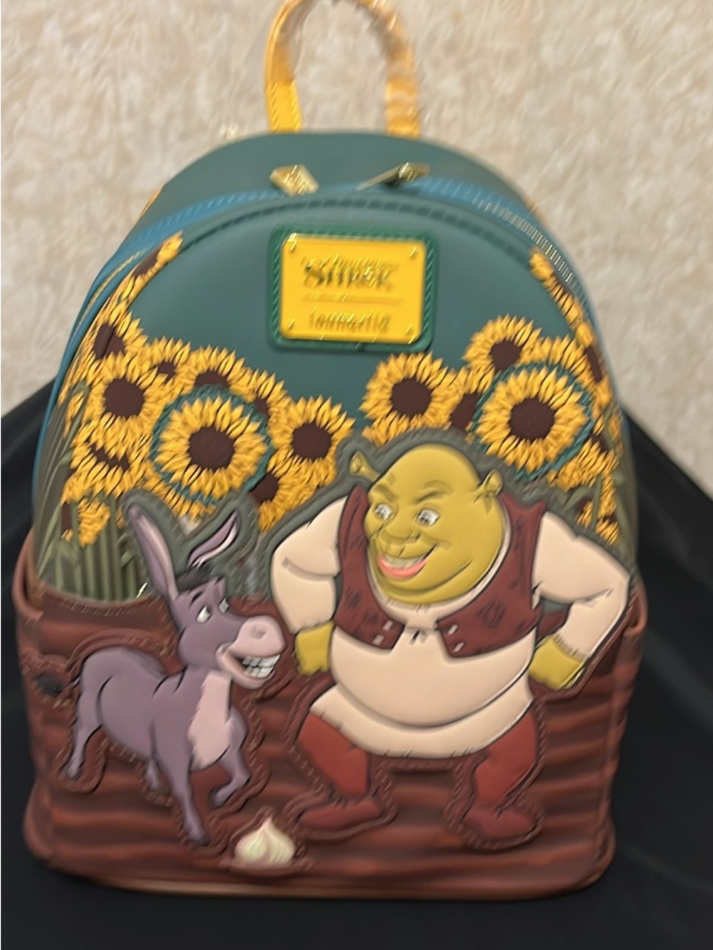 Loungefly Shrek & Donkey Sunflower Mini Backpack - Green, Yellow & Brown